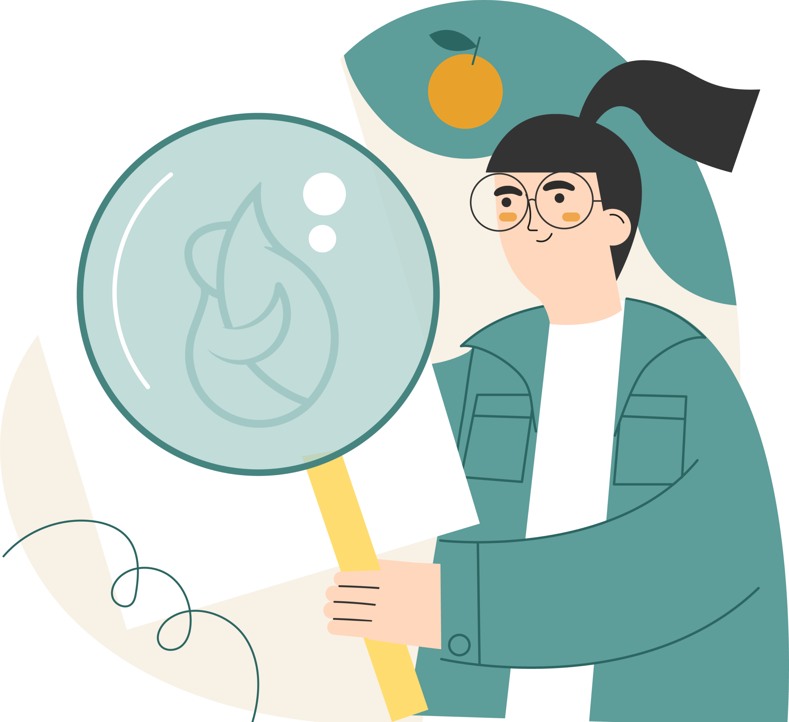 Illustration d'une femme avec une loupe et une orange