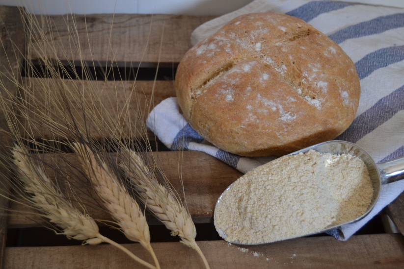 Illustration of different types of bread and a bag of flour